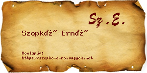Szopkó Ernő névjegykártya